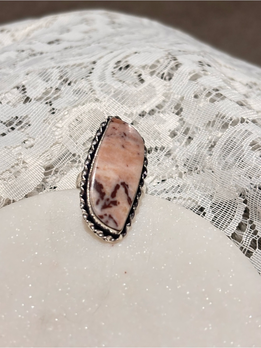 Sterling Silver Pink Jasper Marquise Ring